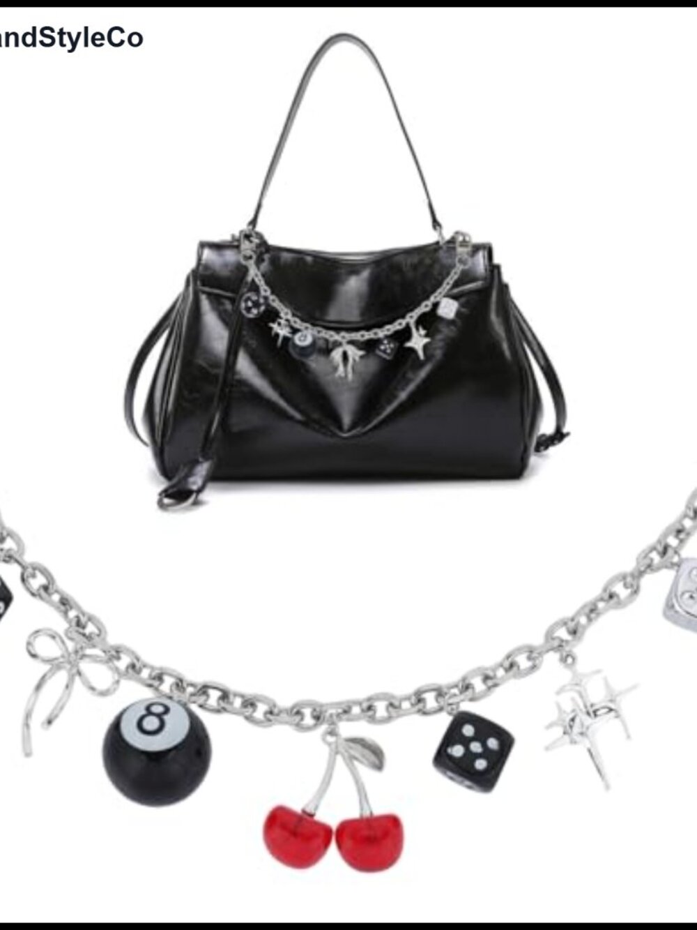 Y2K Gothic Bag Chain Charm 8 Ball Dice Star Pendant Alloy Purse Accessory